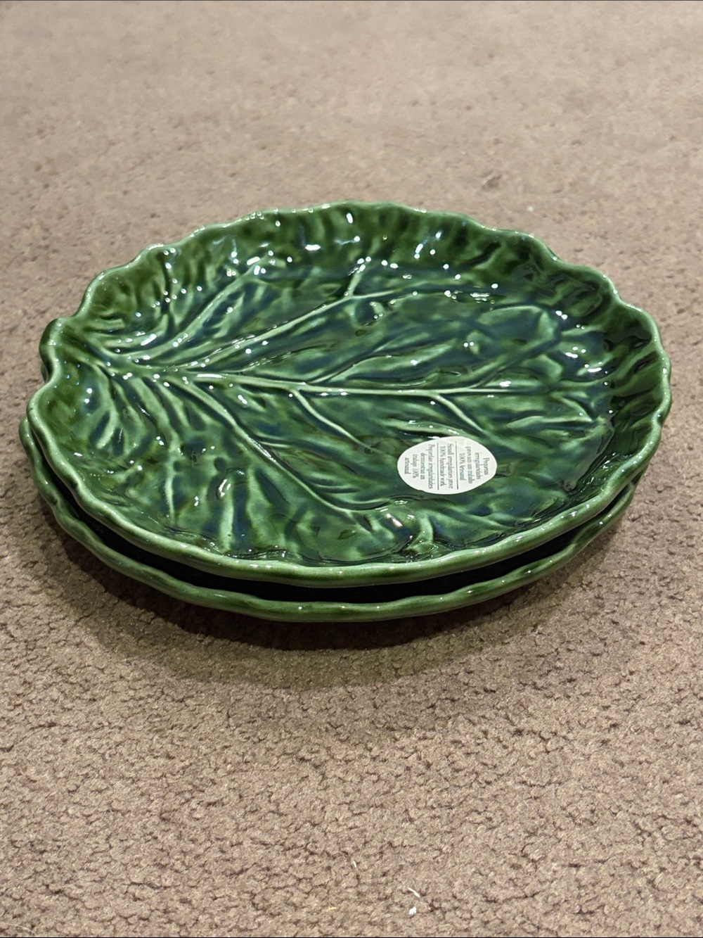 Matias Belo Green Cabbage Plates Hand Painted Made in Portugal, Two Dishes - Picture 7 of 12